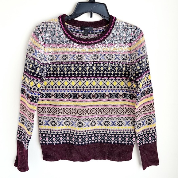 Sweaters - J Crew Sequin Fair Isle Lambswool Sweater Womens XS Nordic Multicolor